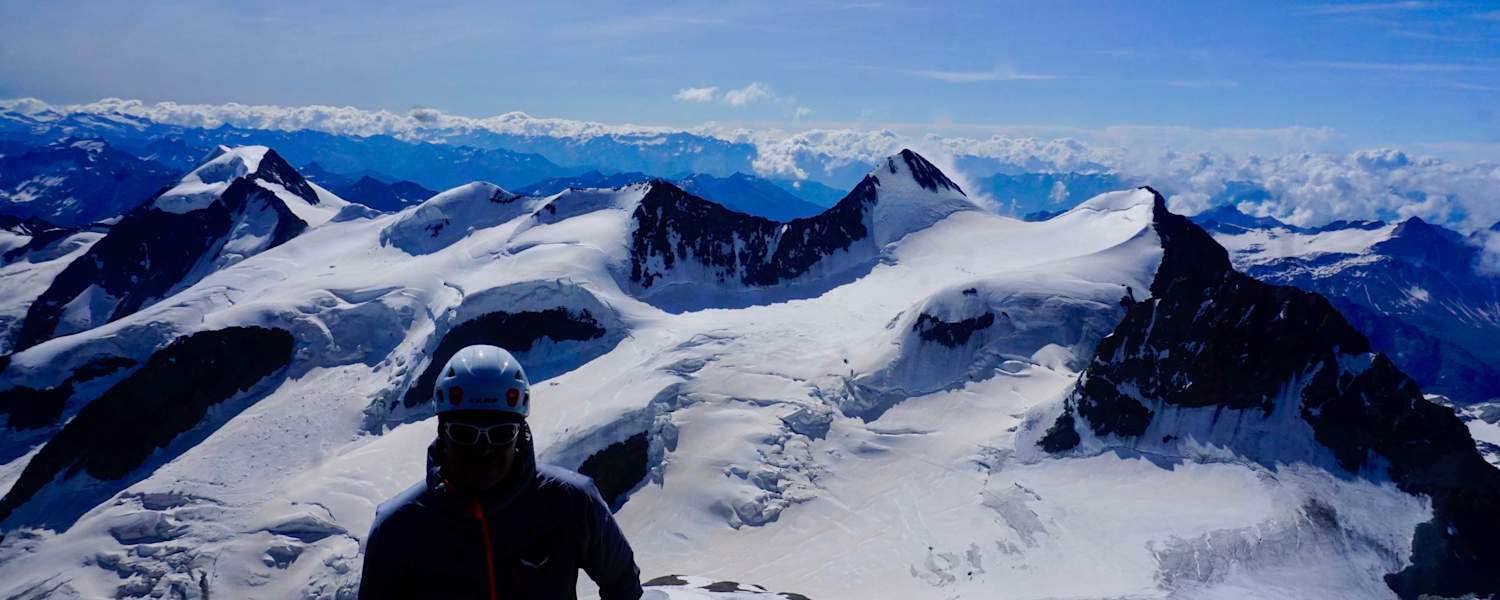 Herrlicher Ausblick vom Piz Bernina auf Piz Palü, Piz Argient und Crast Agüzza