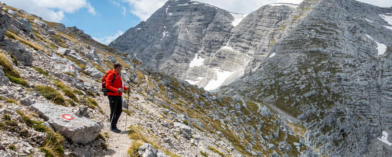 Wanderer mit Warscheneck im Toten Gerbirge