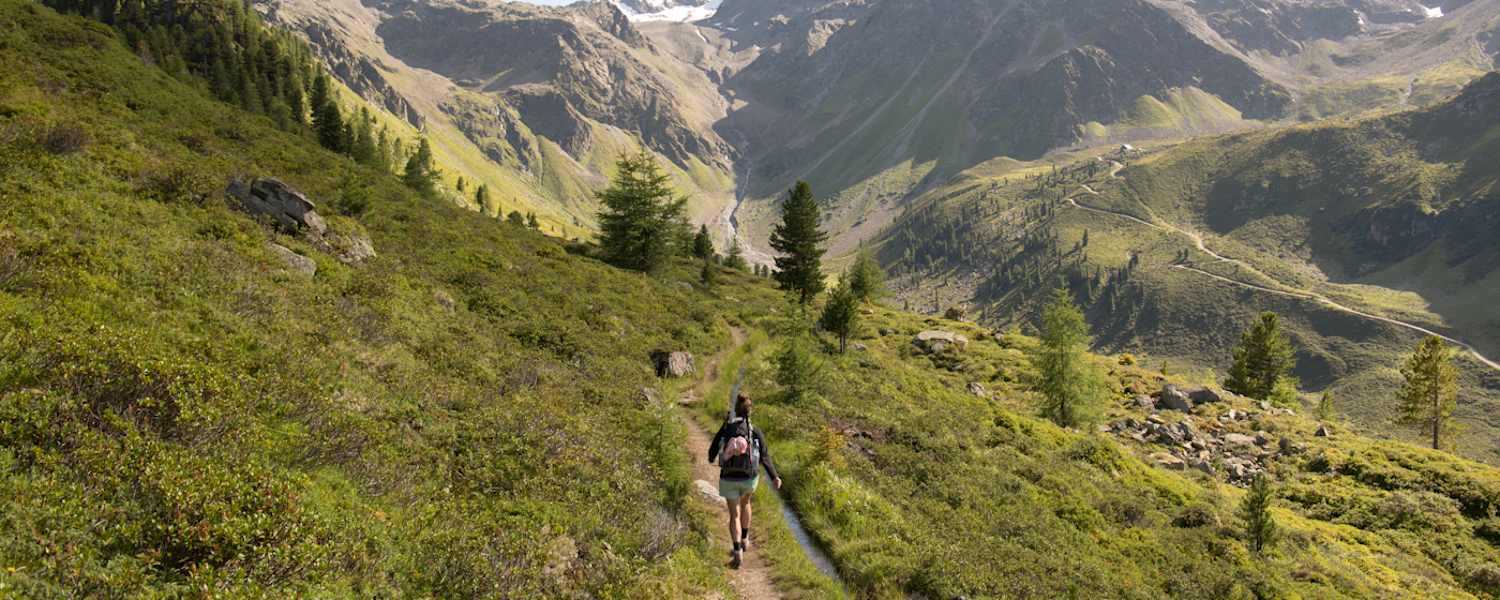 Fundusfeiler-Tour: Die Frischmannhuette ist am Waalweg bereits in Sichtweite