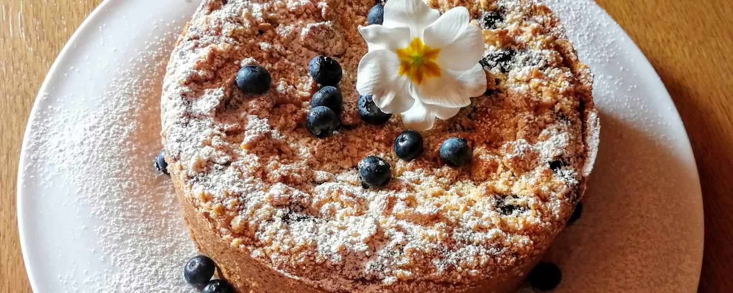 Frisch gebackener Heidelbeer-Käsekuchen von der Franz-Fischer-Hütte
