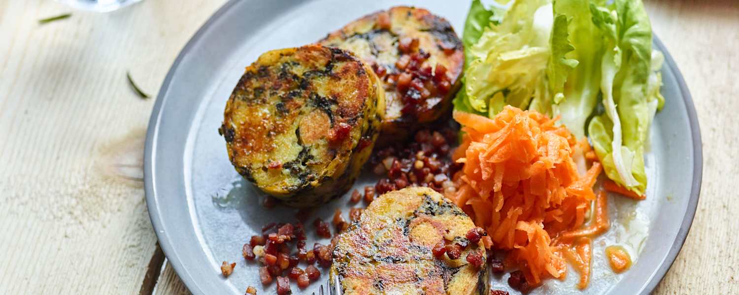 Gebratene Spinatkasknödel