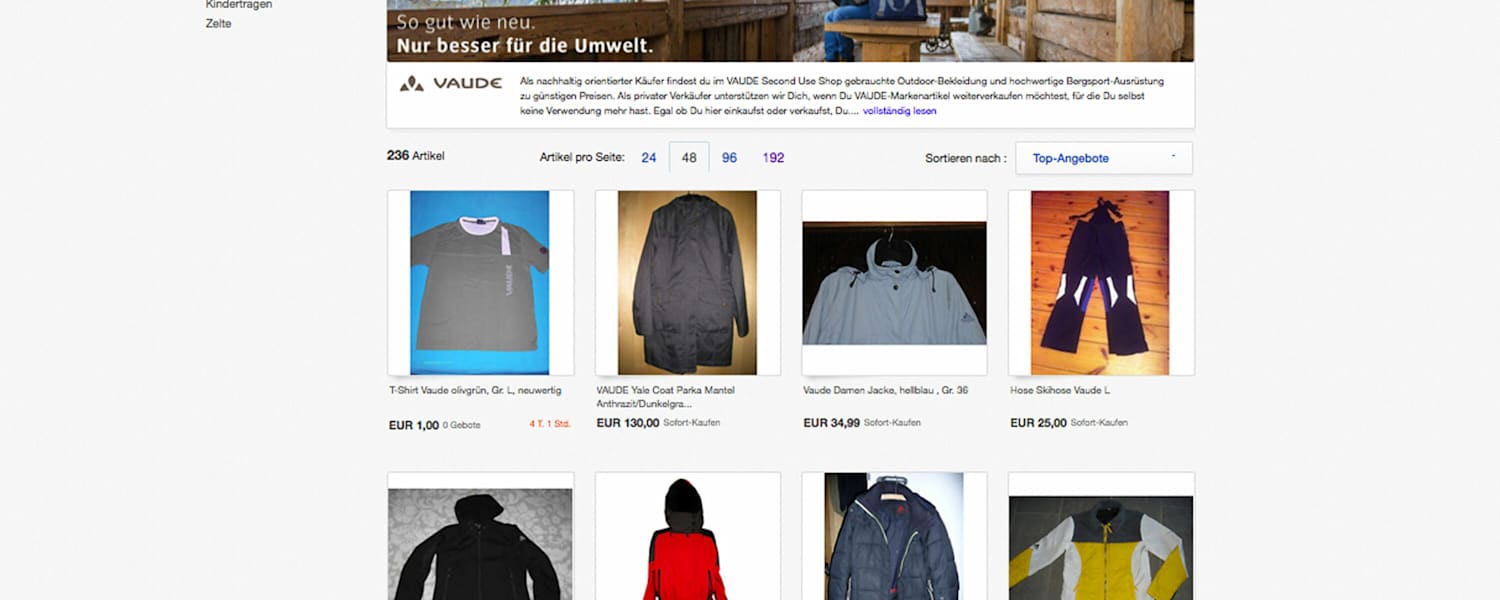 Re-Commerce Shop von Vaude und Ebay