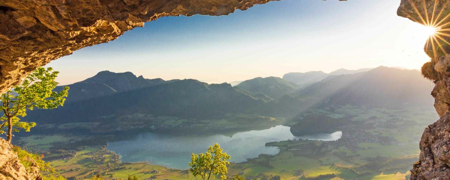 Ausblick von der Bleckwand auf das Salzkammergut und den Wolfgangsee, Salzburg