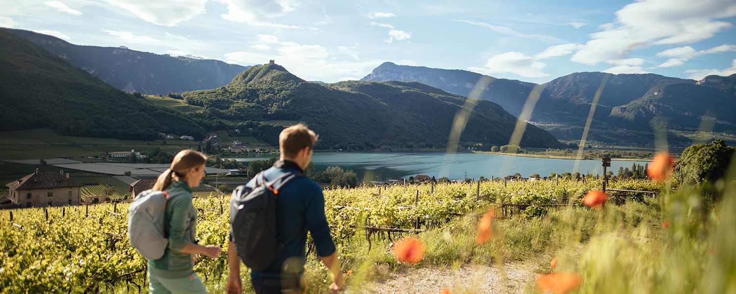 Mit seinem mediterranen Frühling lädt das belebte Weindorf Kaltern am See bereits Mitte März zu Wanderungen in den Weinbergen ein.