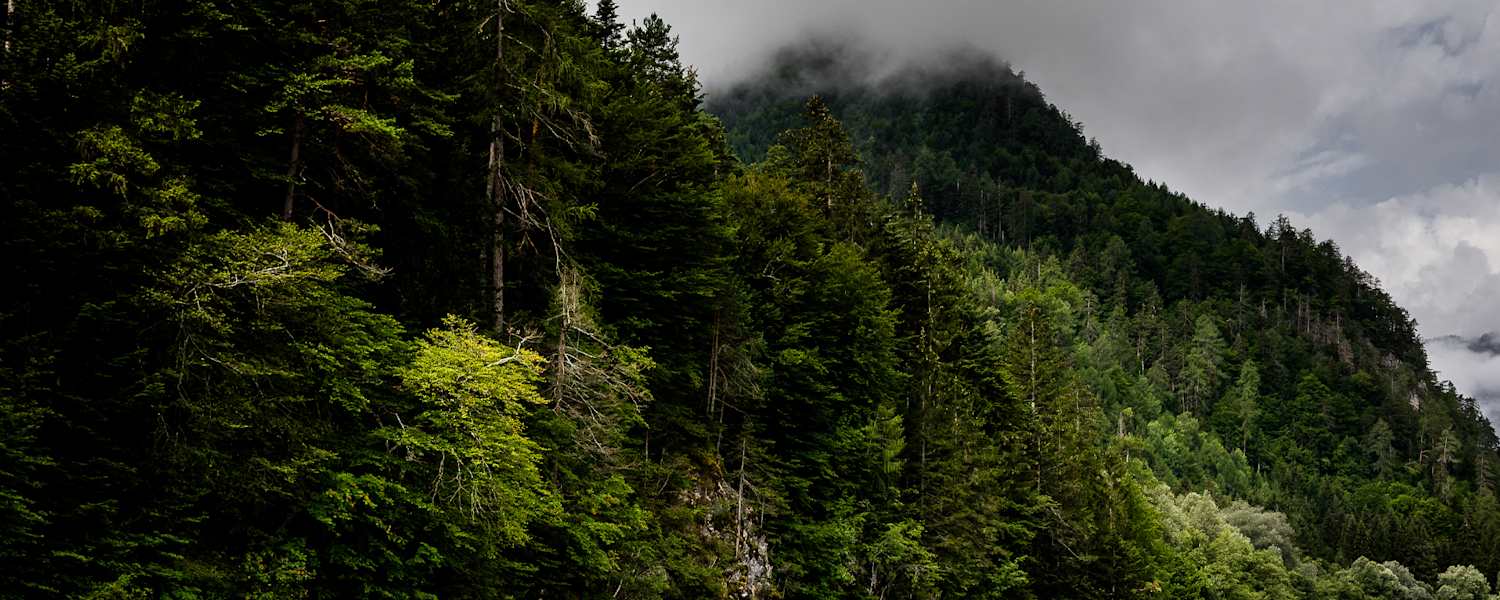 Die Drau, im Hintergrund ein Berg.