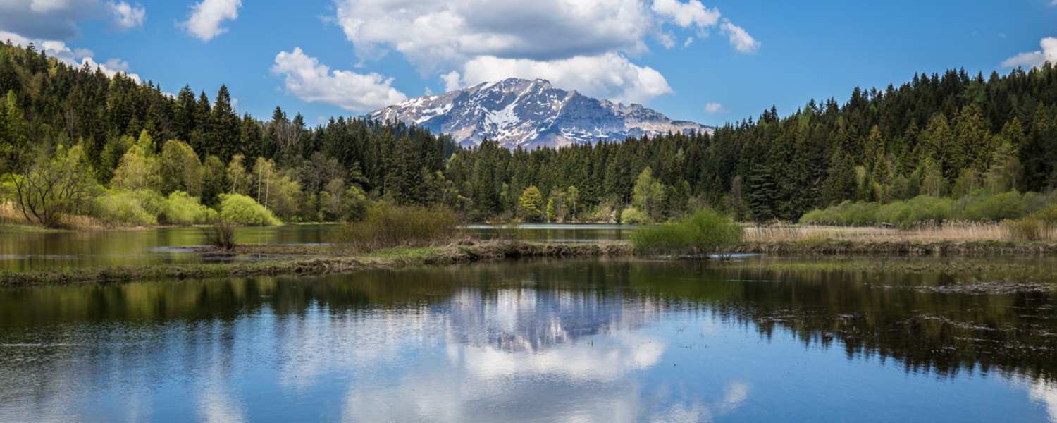 Wandern in der Ötscherregion, der Erlaufstausee mit dem Ötscher im Hintergrund