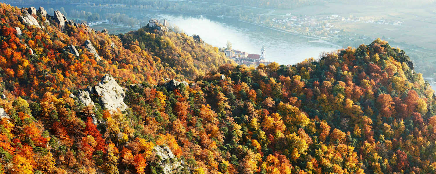 Die Wachau im Herbst: Blick auf die Ruine Dürnstein