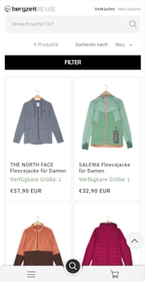 Screenshot Bergzeit Online-Shop „RE-USE“