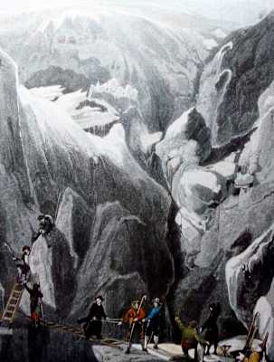 Placidus a Spescha überquert den Rheinwaldgletscher 