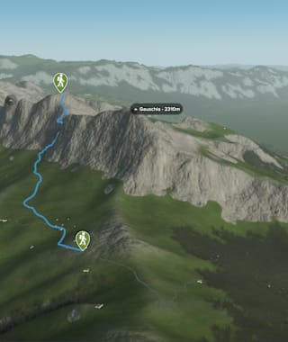 3-D-Ansicht der Wanderung Gipfelhütte Alvier von Palfries