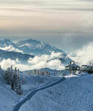 Bergstation Baumgarten Seilbahn Bezau mit Alpstein 
