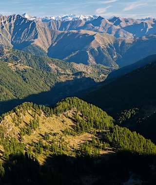 Vom Höhenweg Gran Guglia schweift der Blick bis zu den Walliser 4000ern.