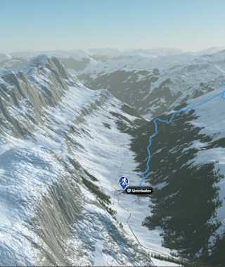 3-D-Ansicht der Schneeschuhwanderung Chamerstock ab Fisetenpass