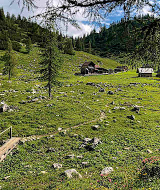 Über Almgelände geht es abwärts nach Wörschach