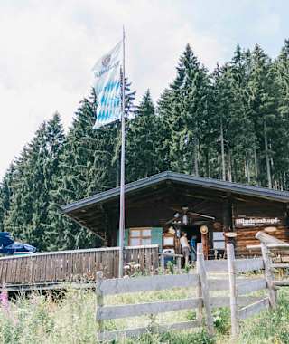 Wer die Abkürzung über die Wiese nimmt, gelangt von unten zur Hündeleskopfhütte.