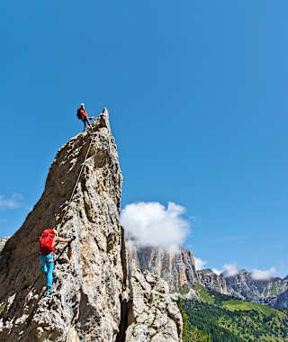 Der Pisciadù am Grödner Joch in Südtirol ist einer der am meist begangenen Klettersteige