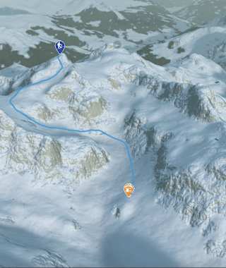 3-D-Ansicht der Skitour Piz Calderas von der Jenatschhütte