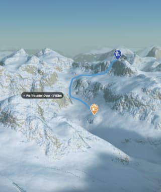 3-D-Ansicht der Skitour zur Piz Jenatsch von der Jenatschhütte