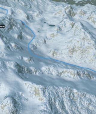 3-D-Ansicht der Skitour Piz Laviner ab Jenatschütte mit Abfahrt nach Naz