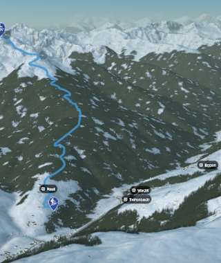 3-D-Ansicht der Skitour zur Schulterhöhe