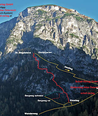 St. Magdalena Klettersteig - Übersicht Wand
