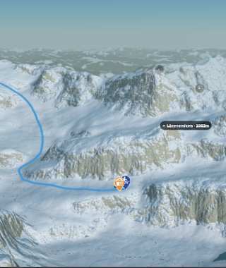 3-D-Ansicht der Skihochtour zum Wildstrubel von der Lämmerenhütte