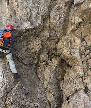 Schwierige Wandverschneidung beim Blötzerjoch.