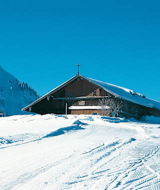 Die Aueralm, überragt vom Fockenstein.