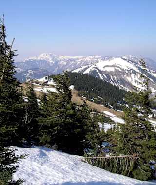 Blick vom Aufstieg nach Westen, rechts der Kleiner Ötscher, links hinten der Dürrenstein