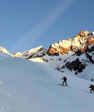 Oberhalb des Latschengürtels, ab hier nun freies Skigelände.