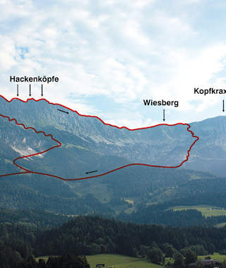 Überschreitung der Hackenköpfe (von Süden), eine der schönsten Genusstouren dieses Führers.