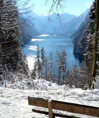 Aussicht vom Malerwinkel über den Königssee nach St. Bartholomä