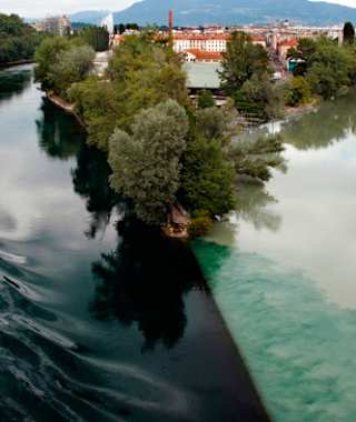 Mündung der Arve in die Rhone bei Genf