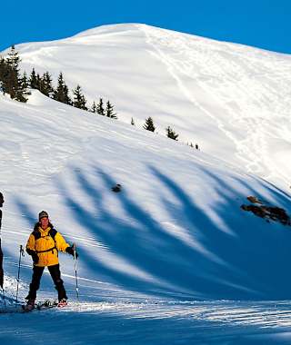 Bei Pulver und Firn fantastisch – der südwestseitige Gipfelhang am Schönalmjoch.