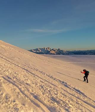 Die letzten Meter zum Gipfel des Trattberges im Licht der Sonne