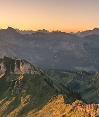 Blick von der Winterstaude Richtung Hohe Kirche, Hoher Ifen und Widderstein