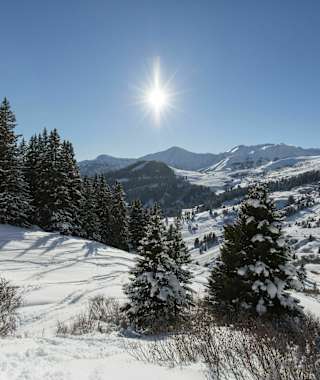 Winterwandern durch freies Wiesengelände