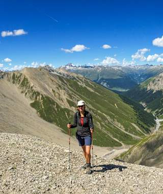 Ziel erreicht: Val Trupchun und Piz d’Esan von der Fuorcla Trupchun aus gesehen.