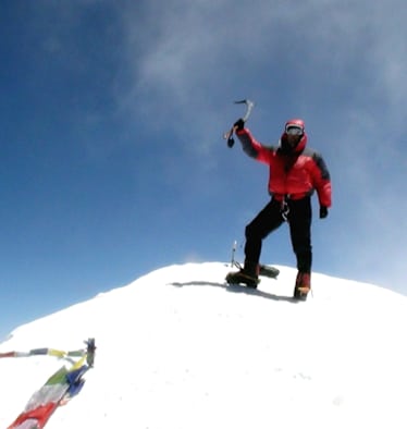 Christian Stangl am Gipfel des Kangchenjunga