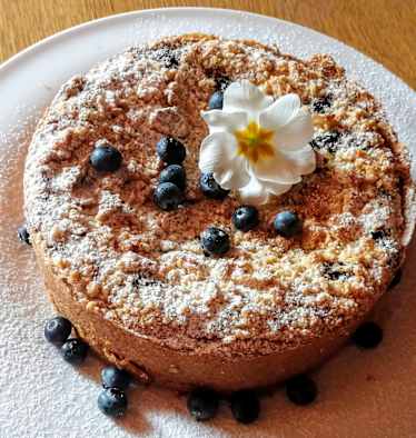 Frisch gebackener Heidelbeer-Käsekuchen von der Franz-Fischer-Hütte
