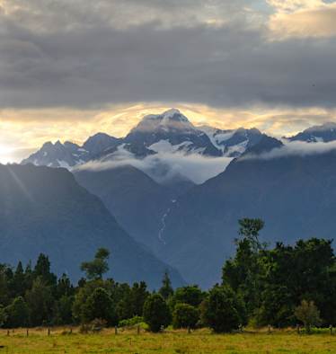 Lake Matheson – Blick auf die Gletscher