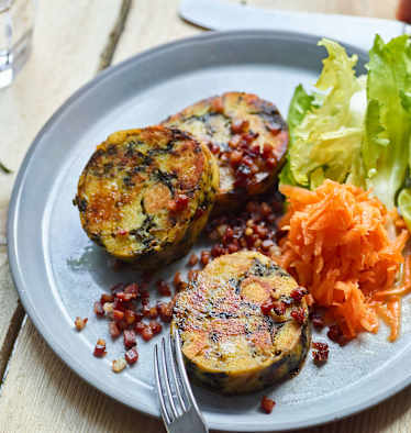 Gebratene Spinatkasknödel
