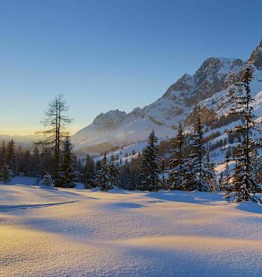 Blick vom Hochkeil auf den Hochkönig im winterlichen Salzburger Land