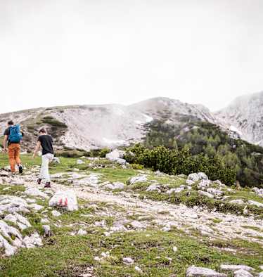 Drei Wanderer besteigen den Hochobir.