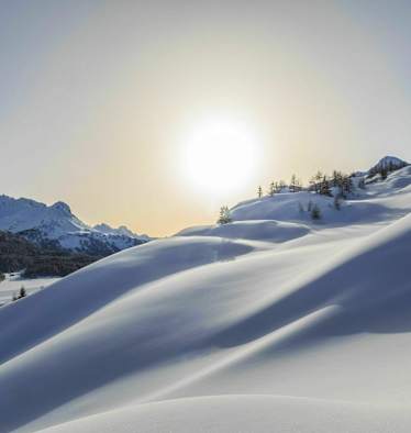Winter in Maloja zwischen Oberengadin und Bergell in Graubünden