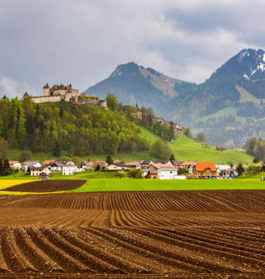 Die landschaftliche Aussicht während der Käsewanderung rund um Gruyères im Knton Freiburg