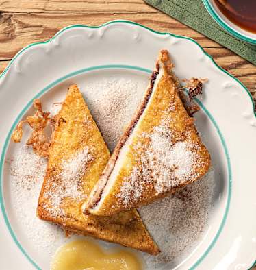 Pofesen, Apfelmus, Zimt, Zucker, Nachspeise, Rezept, Apres Berg