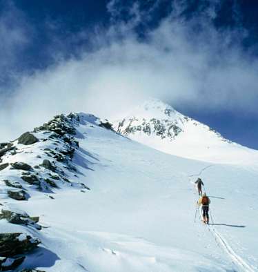 Skitourengeher am Similaun im Schnalstal an der Grenze von Tirol und Südtirol
