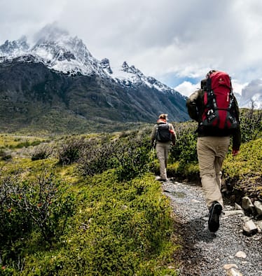 Zwei Personen gehen in der Natur wandern.