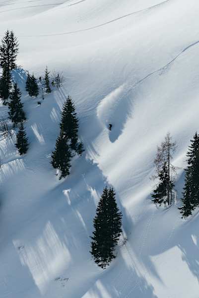 Wovon Freerider träumen: Offene und kupierte Hänge unterhalb des Hohen Mahdstein